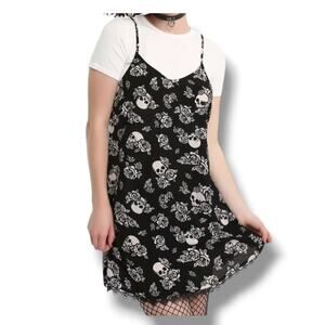Hot Topic Black & White Floral Skull Slip Dress